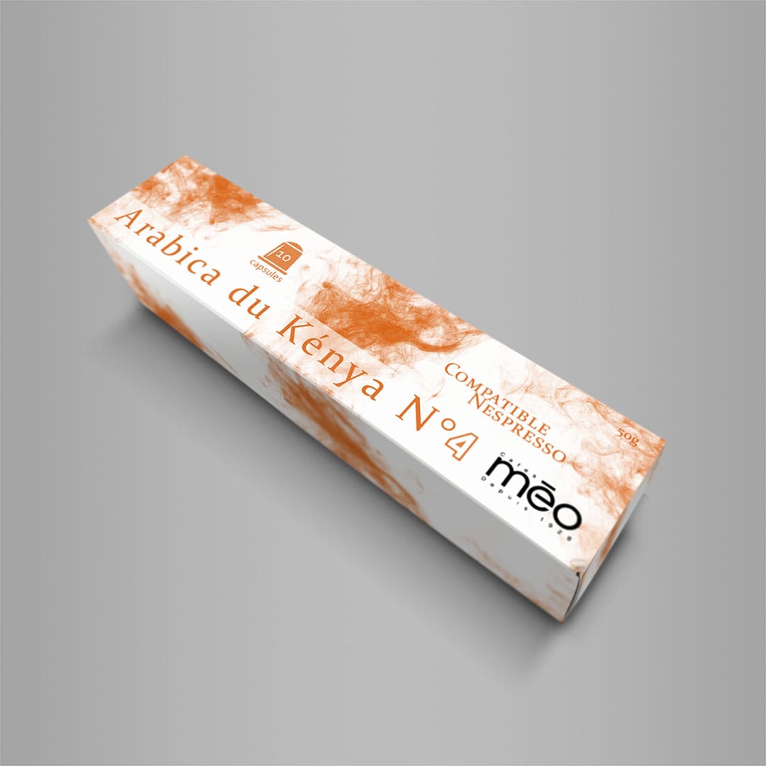 Mockup de création de packaging de café pour la marque Méo