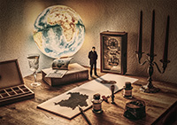 Photomontage d'un homme sur une table