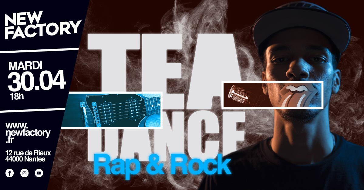 Affiche de publicité pour la soirée TeaDance sous le thème Rap et Rock